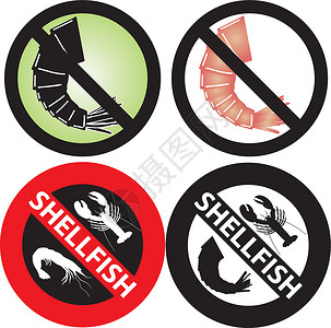 海鲜过敏贝壳鱼标志插画