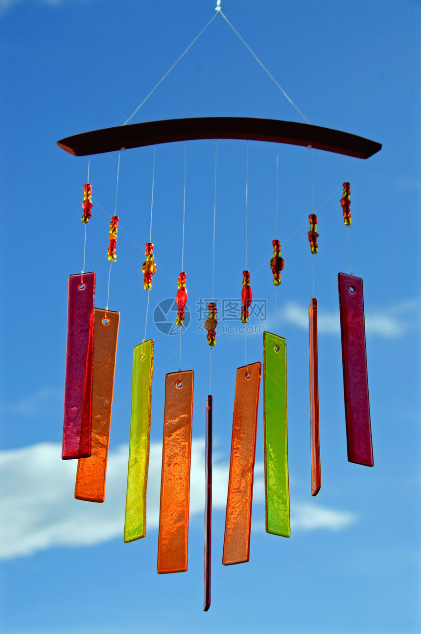 玻璃风铃手工红色乐器装饰品编钟曲调艺术蓝色装饰太阳图片