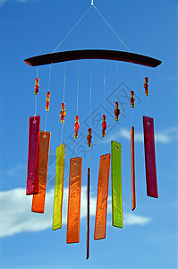 玻璃风铃手工红色乐器装饰品编钟曲调艺术蓝色装饰太阳背景图片