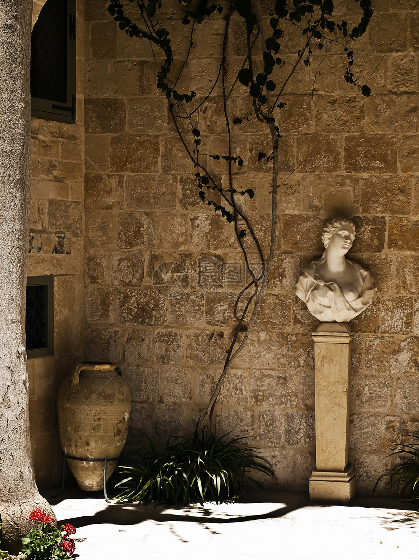 罗马法院古董历史性双耳风格装饰庭院房子花园遗产医学图片