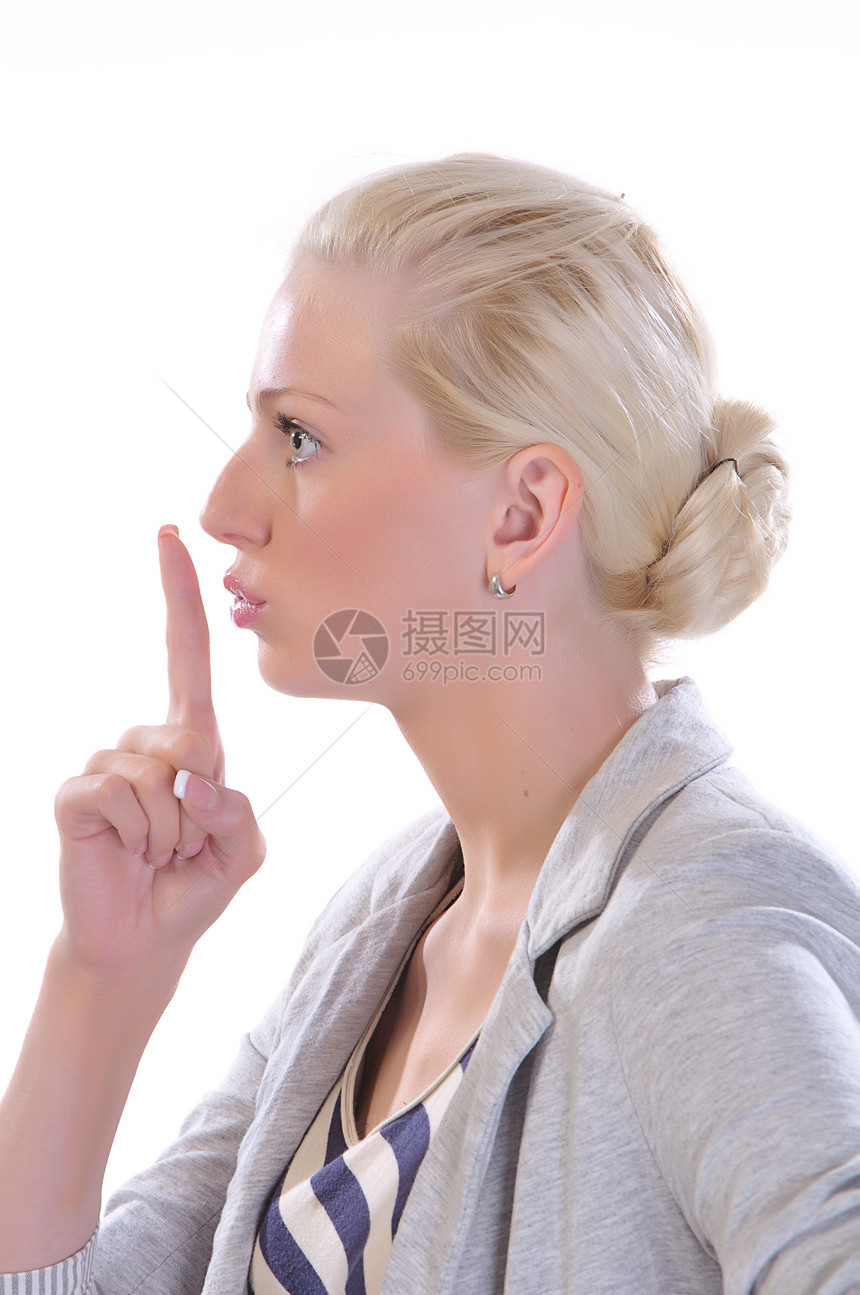 女人用手指对嘴张着手指低声说话女性惊喜嘴巴人脸嘴唇表情人类手势图片