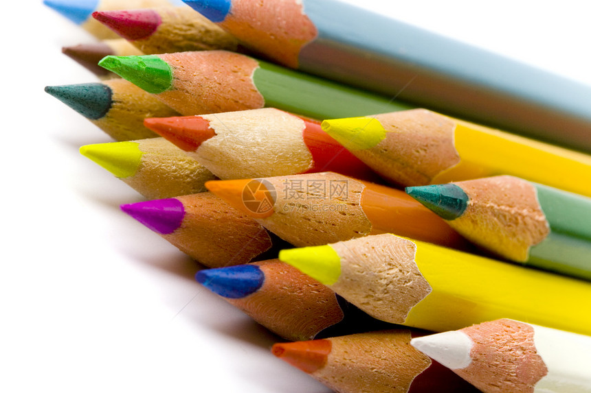 彩色铅笔教育调色板窗饰学校绘画木头宏观办公室蜡笔橙子图片
