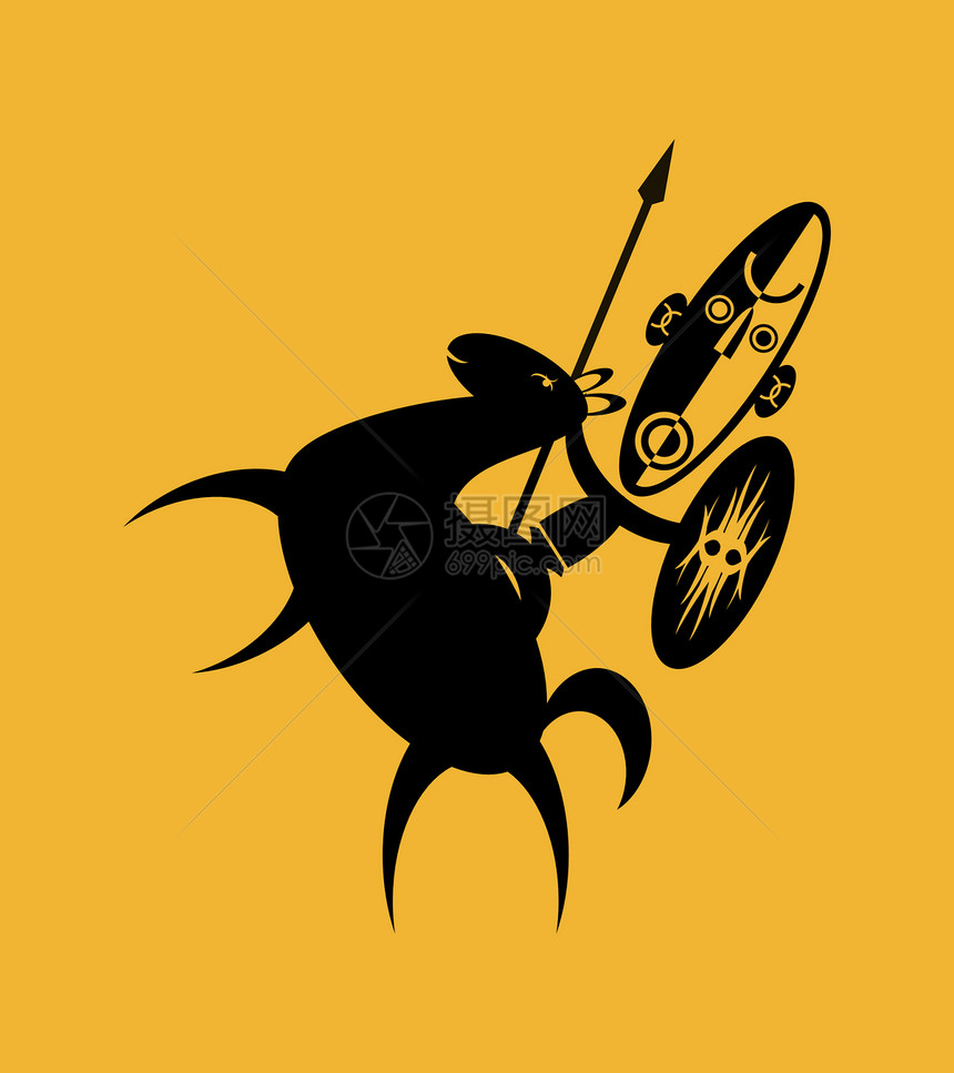 非洲骑士车猎人插图橙子长矛黄色盾牌车手黑色斗争图片