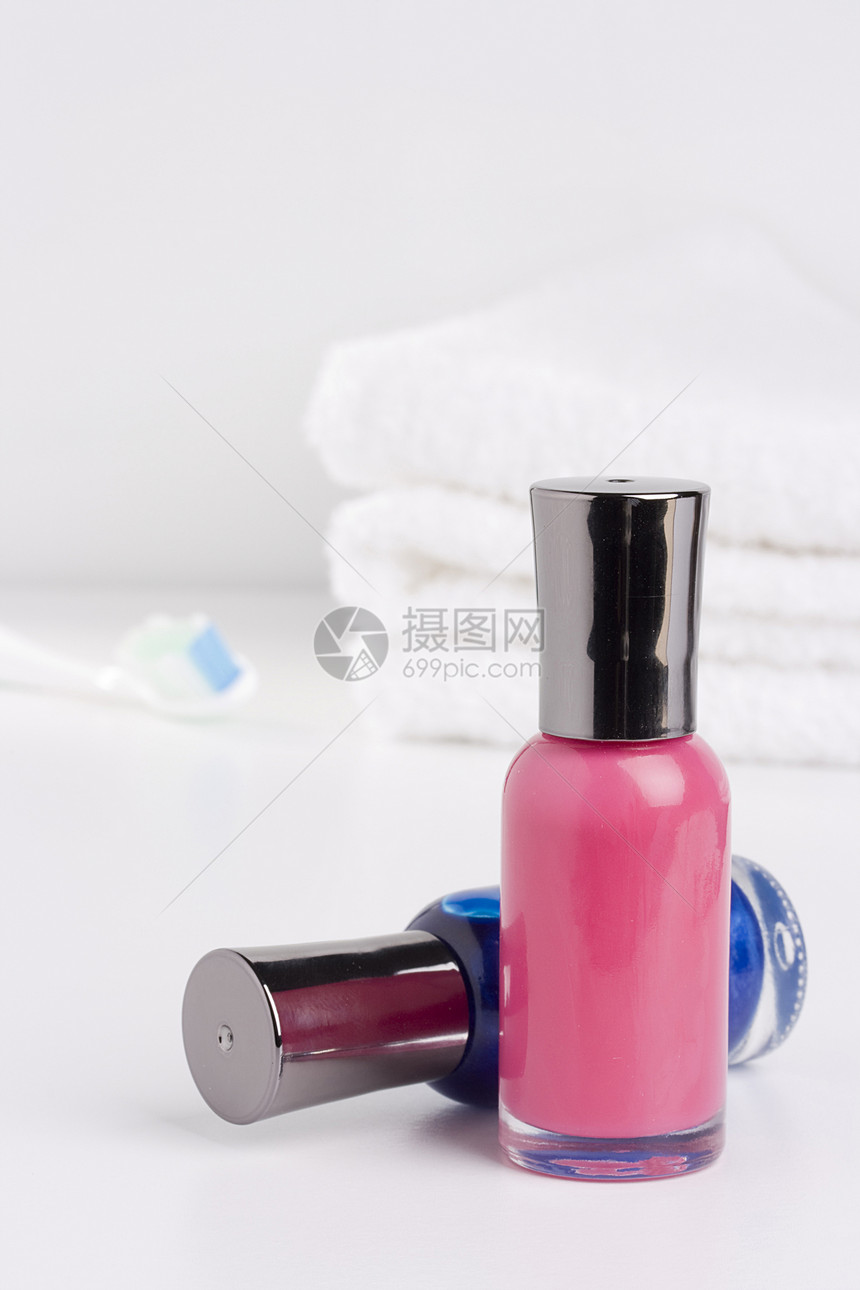 指甲油玻璃浴室蓝色沙龙修脚产品卫生白色配饰瓶子图片