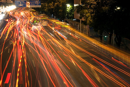 夜晚的车灯发光街道灯光交通赛道黑暗夜景城市背景图片