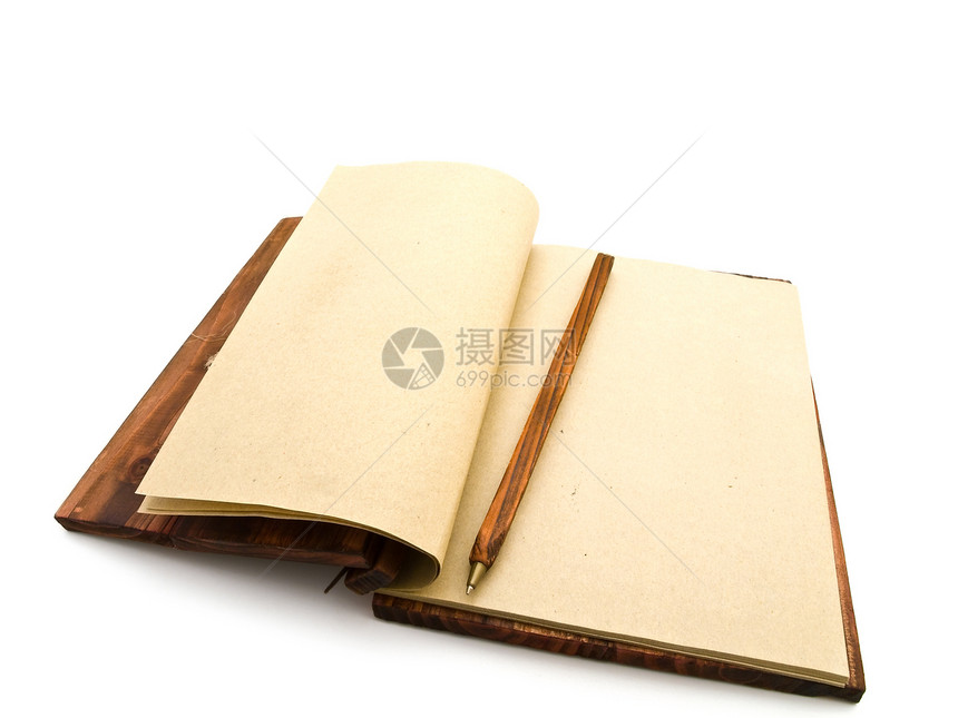 笔记本电脑古董棕色笔记日记杂志备忘录木头教育剪贴簿艺术图片