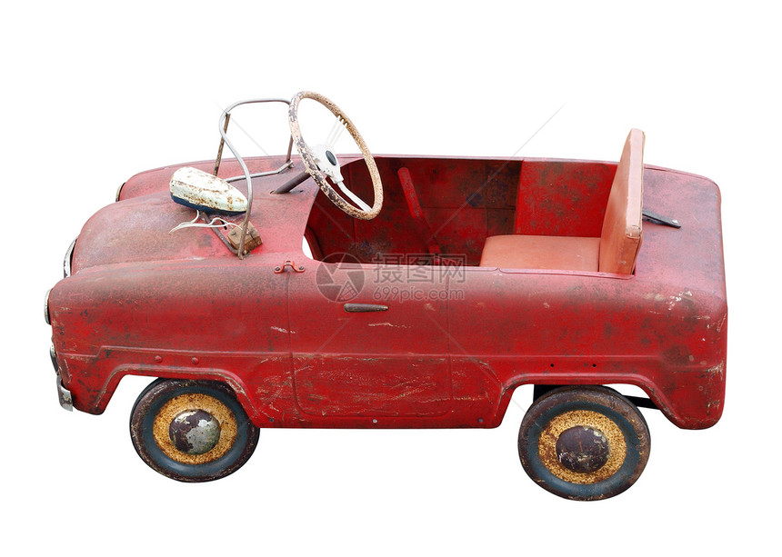 古老的Pedal汽车红色白色运输踏板剪裁童年轮子发动机乐趣收藏图片