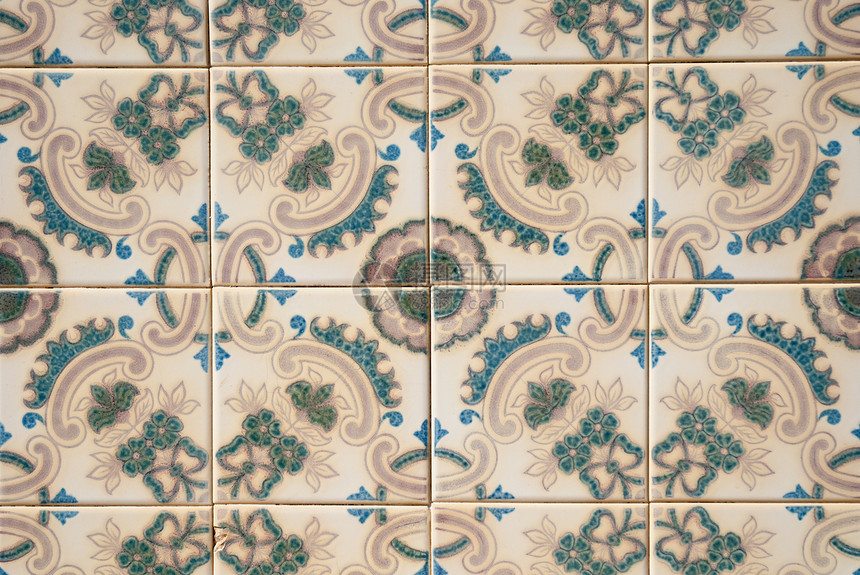 原形旧瓷砖水泥控制板历史手工马赛克正方形陶瓷制品蓝色工作图片