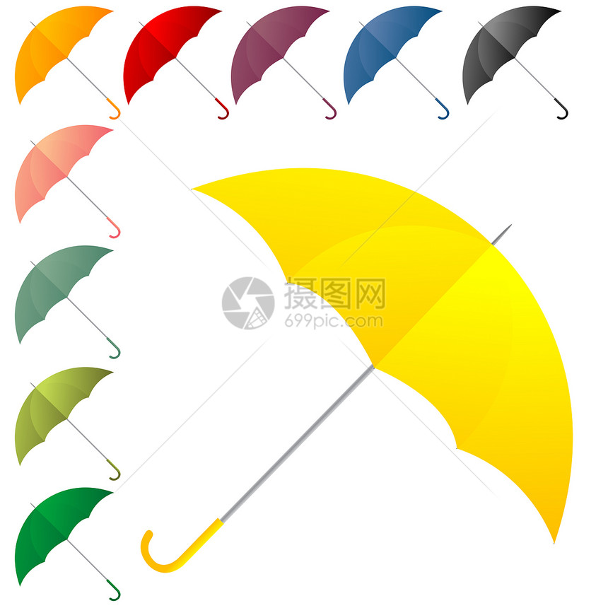 伞状收藏蓝色阳伞插图天气白色尼龙风暴绿色红色木头图片
