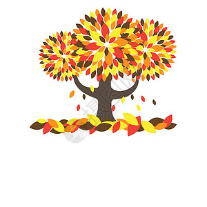 秋树 矢量插图艺术绘画生长生活夹子衬套植物橙子想像力叶子背景图片