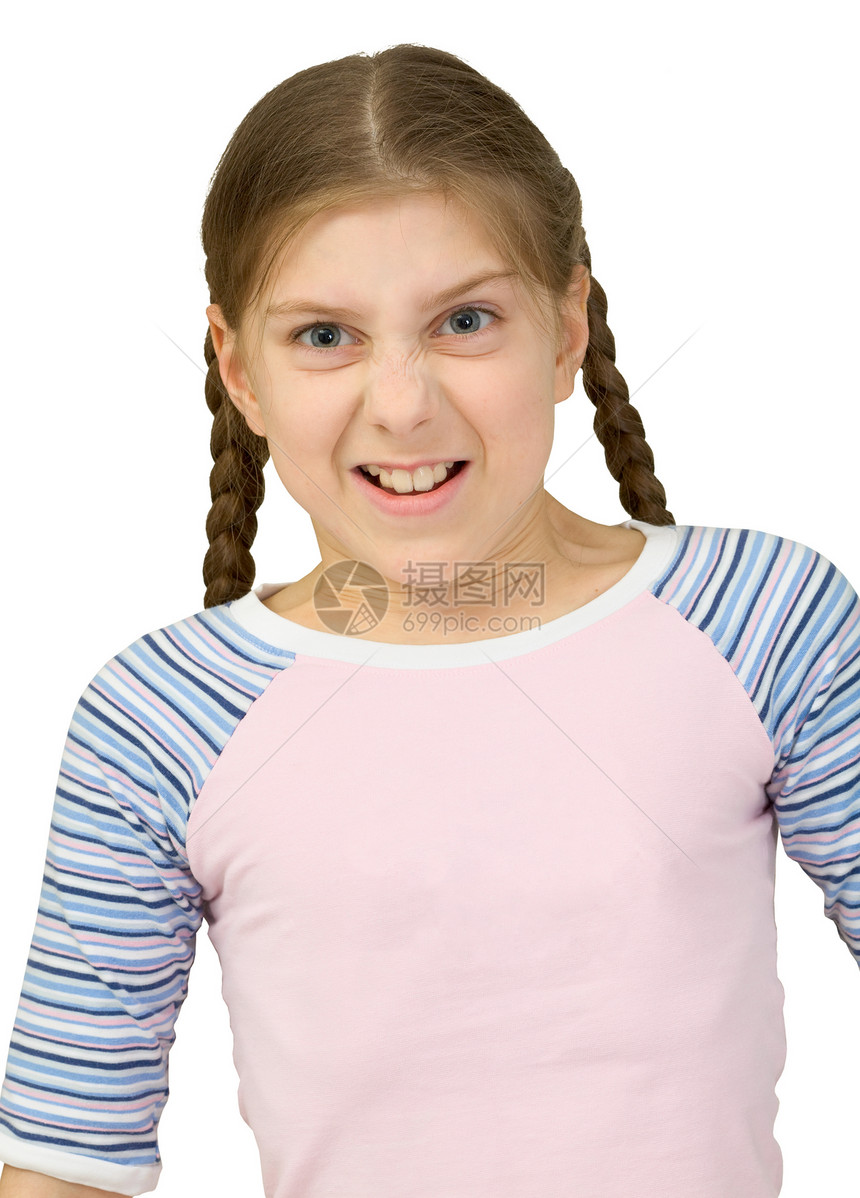 愤怒的年轻女孩孩子编织白色悲伤发束青少年船尾女性图片