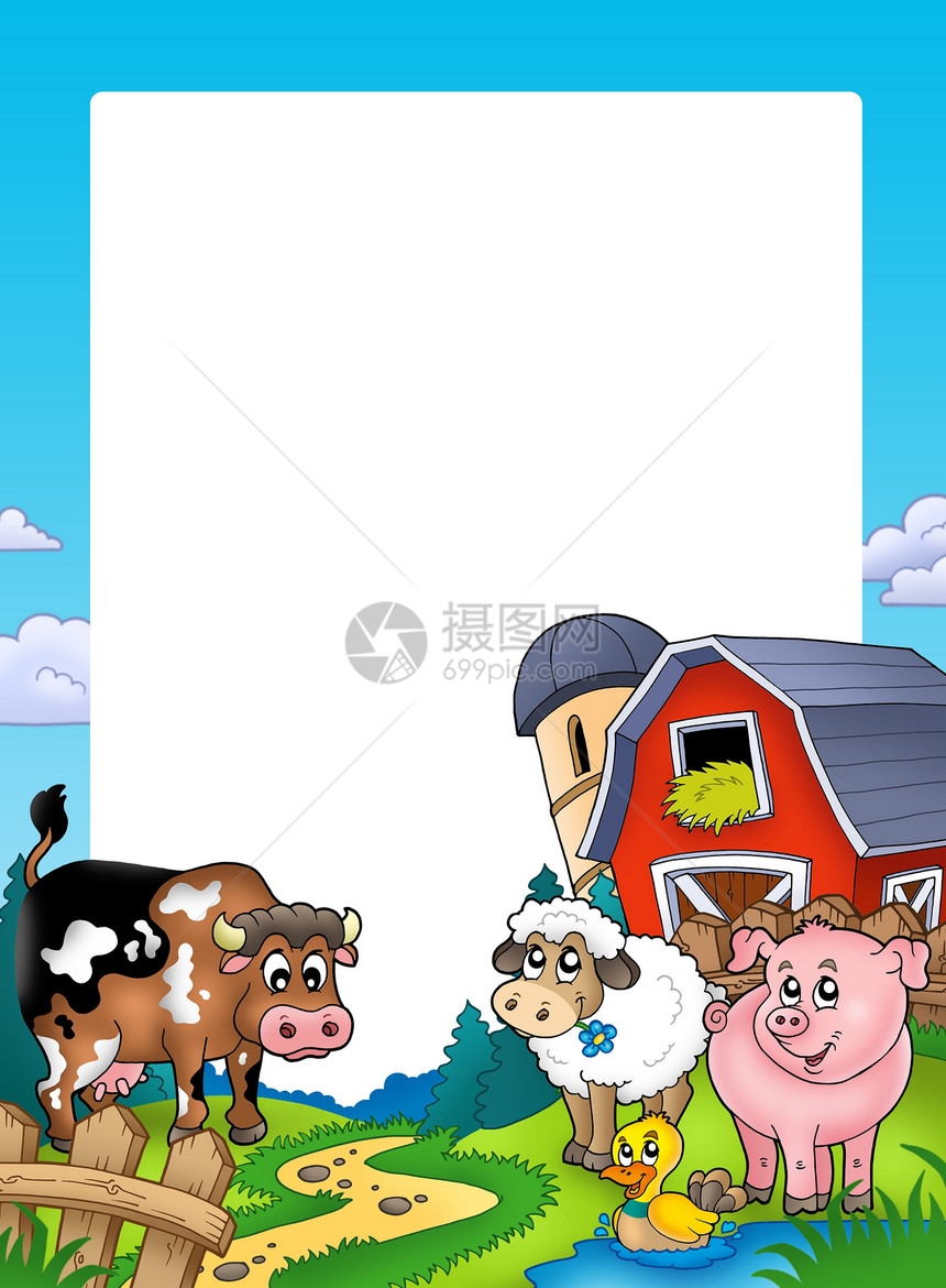 带有谷仓和农场动物的框架框架图片