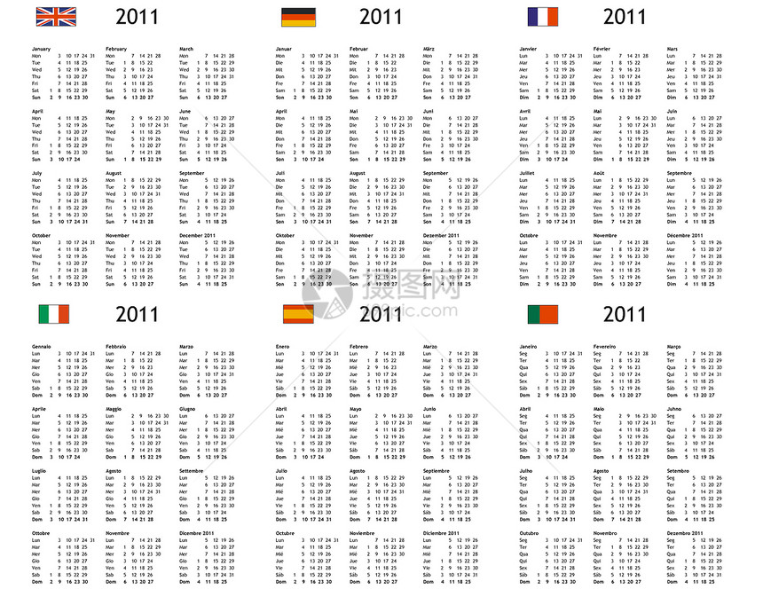 2011年多语言2011日历图片