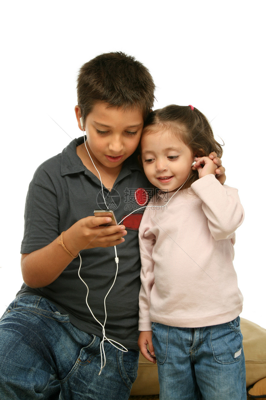 儿童一起享受MP4玩家音乐播放器设备男生技术听力婴儿姐姐音频视频耳塞图片