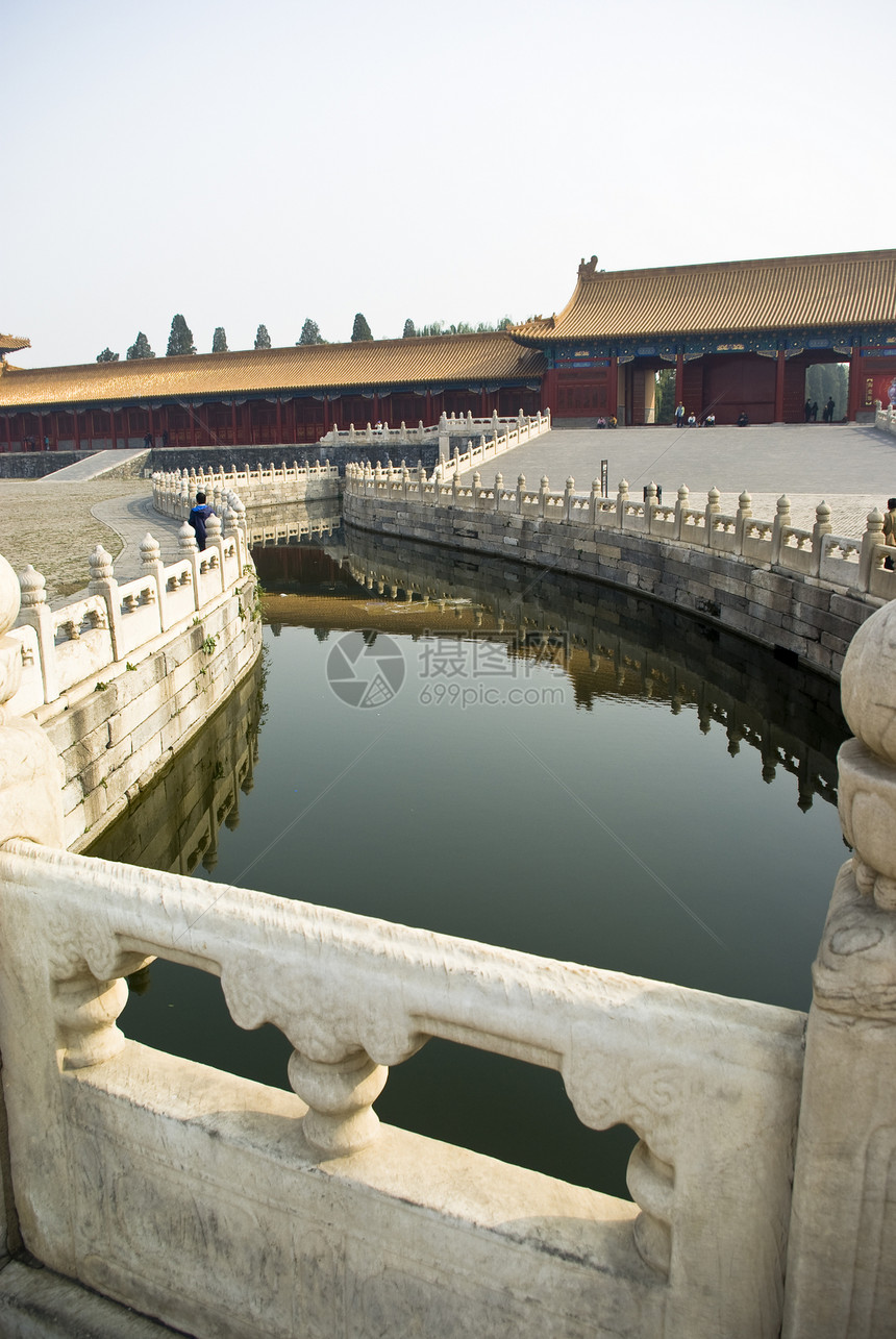 中国北京 紫禁城历史大教堂红色喷泉公园建筑历史性古宫花园金子图片