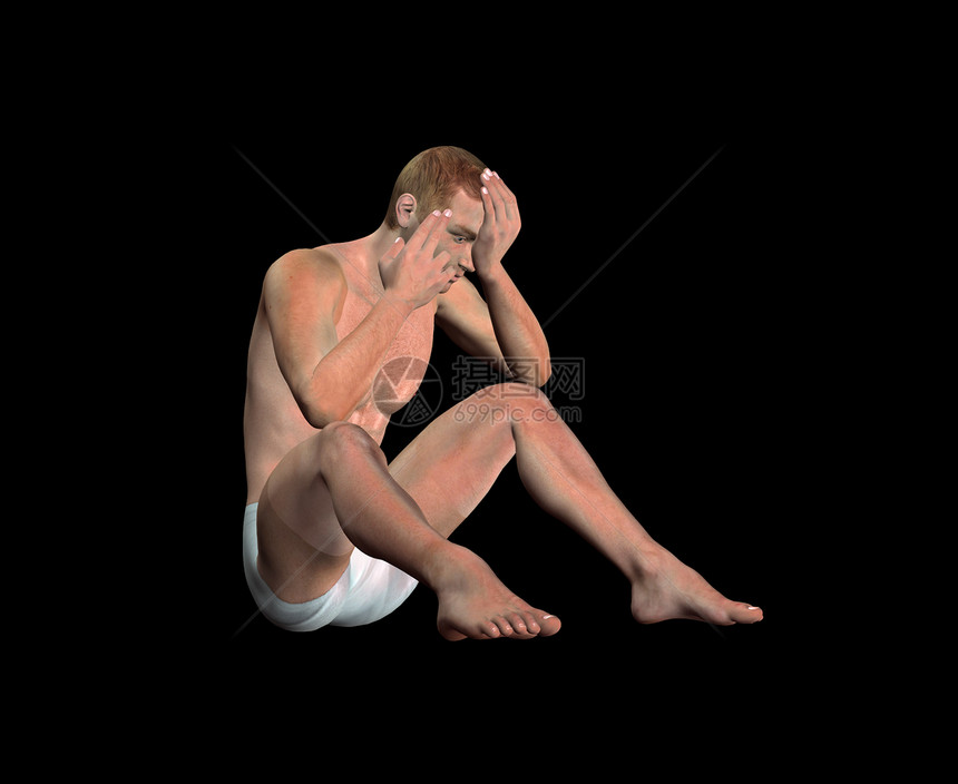 哭人男性男人身体悲伤概念悲哀裤子数字内衣图片