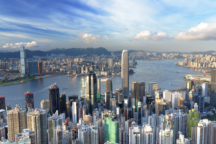 香港市中心蓝色海洋住宅城市建筑学顶峰商业景观天际街道图片