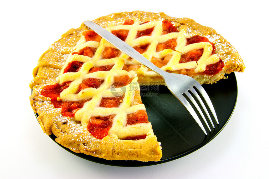 苹果和草莓派 切片失踪食物野餐白色大黄盘子馅饼黑色脆皮红色覆盆子图片