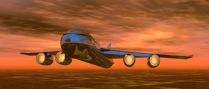在日落时飞行飞机场太阳旅行客机黄色插图翅膀速度运输气氛图片