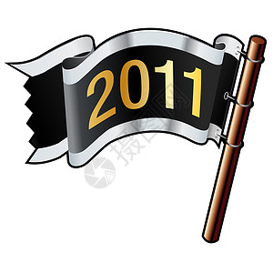2011年海盗旗互联网会议徽章时间金子网络黑色按钮旗帜背景图片
