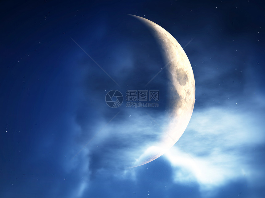 穿越云云的月新月星星月夜卫星多云月光陨石气氛天空景观月亮图片