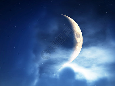月亮星星云穿越云云的月新月气氛陨石多云卫星月夜月亮天空星星月光景观背景