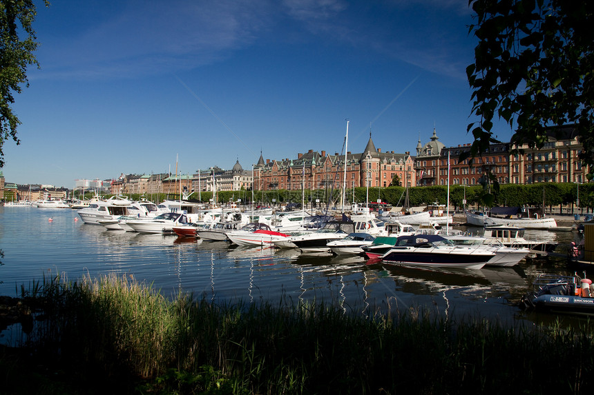 斯德哥尔摩的旧城老城建筑游艇码头港口都市图片