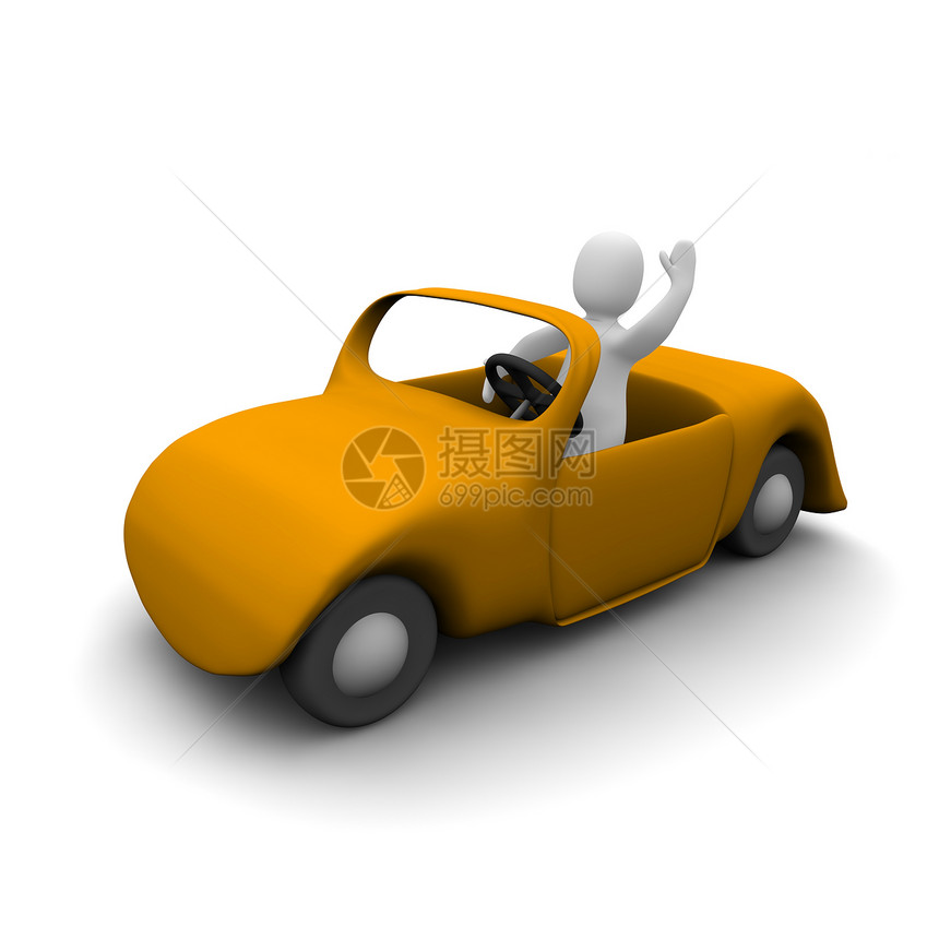 乘坐出租车的欢乐男人玩具香椿橙子灰色女性插图汽车白色跑车海浪图片