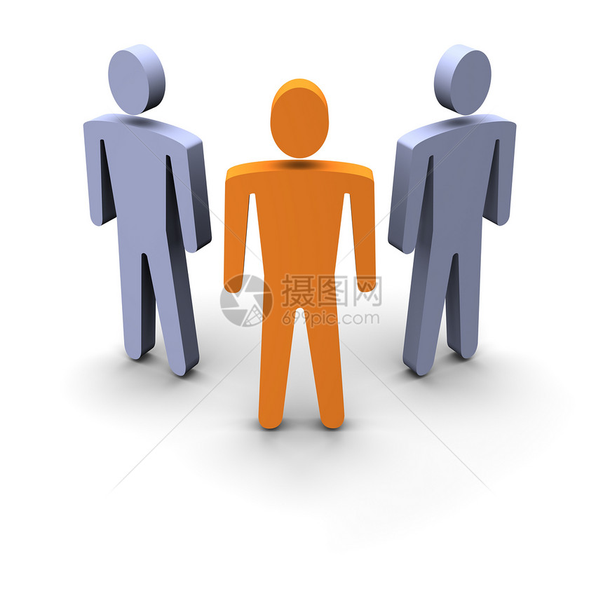 3人组蓝色商业领导朋友们用户领导者概念老板团体橙子图片