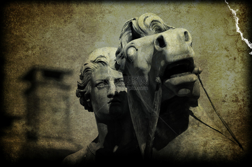 马的烧焦纸正方形历史观光明信片历史性遗产雕塑骑士地标数字图片