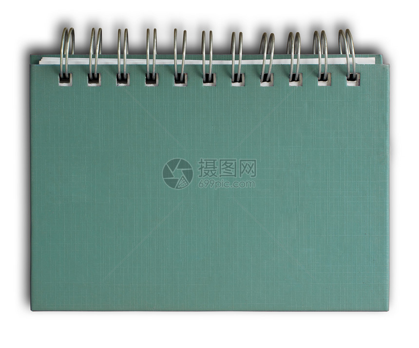 绿色绿封面笔记本备忘录笔记角落日记戒指商业软垫螺旋床单设计图片
