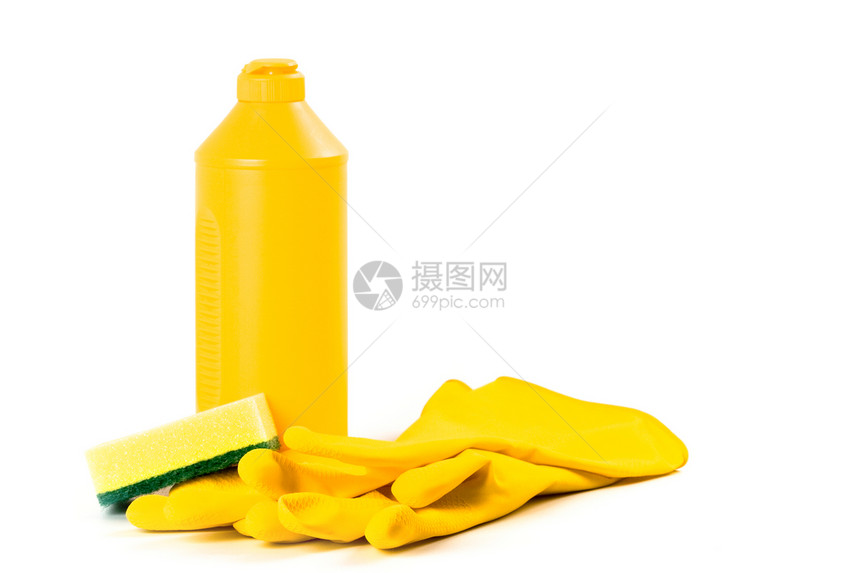 清洁用产品黄色洗涤剂扫帚洁净瓶子橡皮绿色消毒液体手套图片
