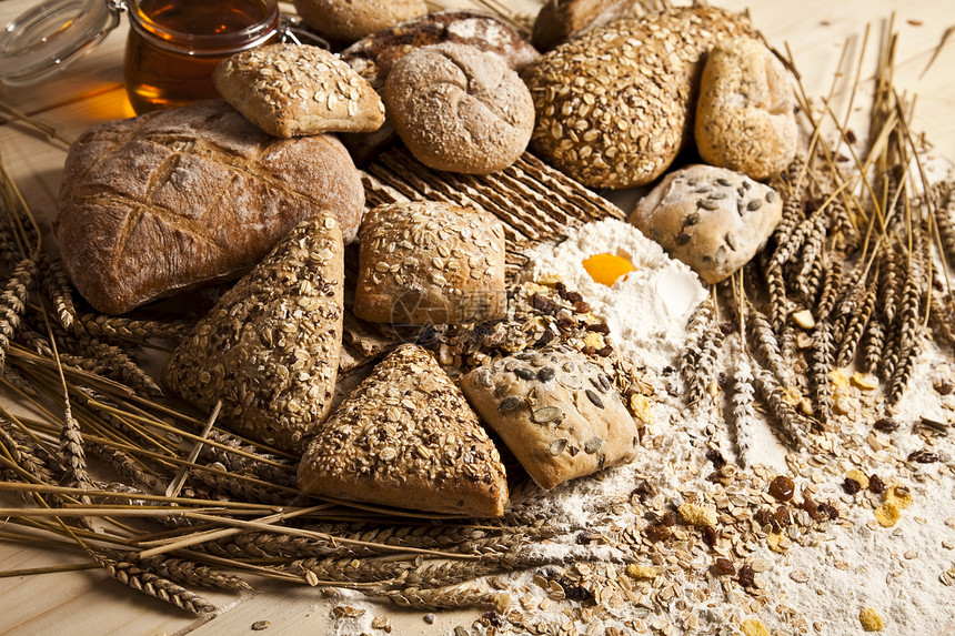 面包构成厨房早餐大麦烘烤收获食物谷物烹饪耳朵农业图片