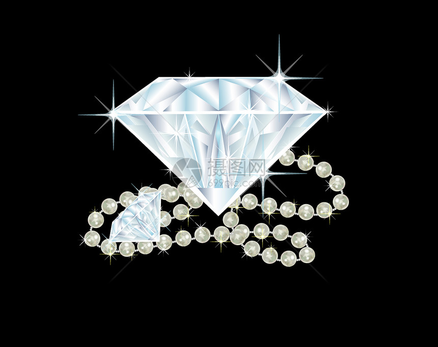 两颗大钻石和珍珠项链图片