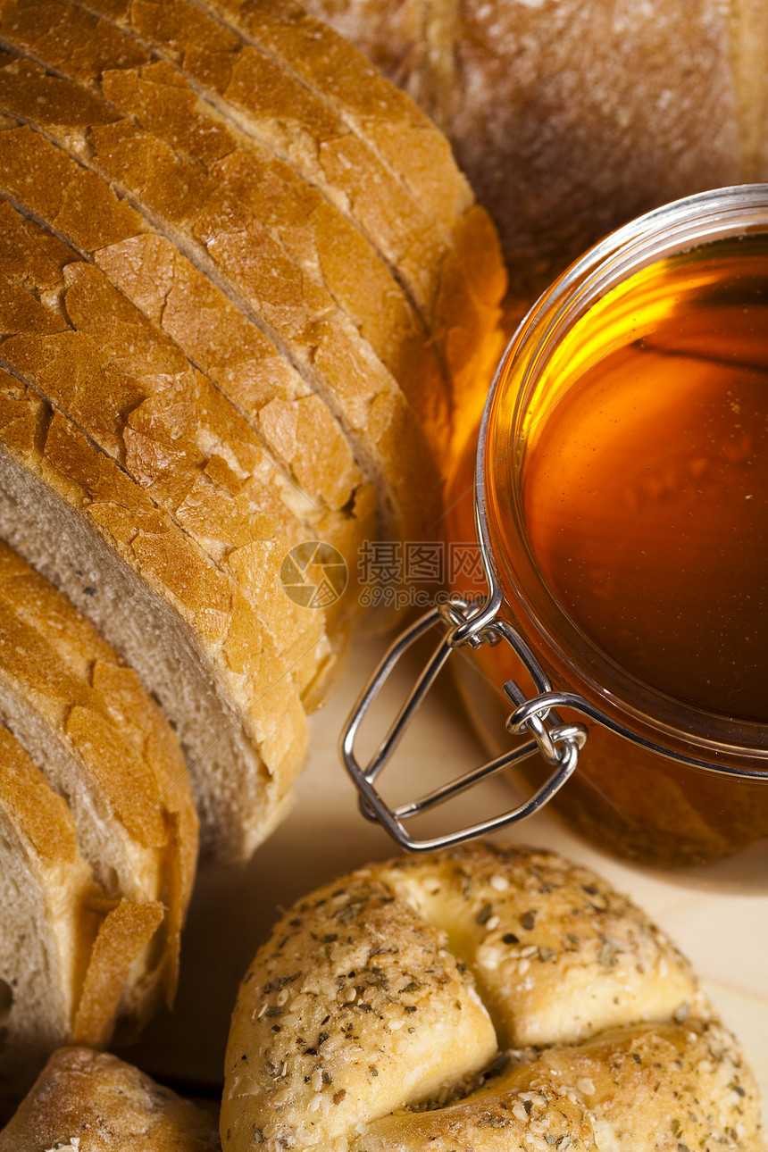 蜂蜜和面包味道农业食物饮食烘烤农民收获厨房植物面团图片