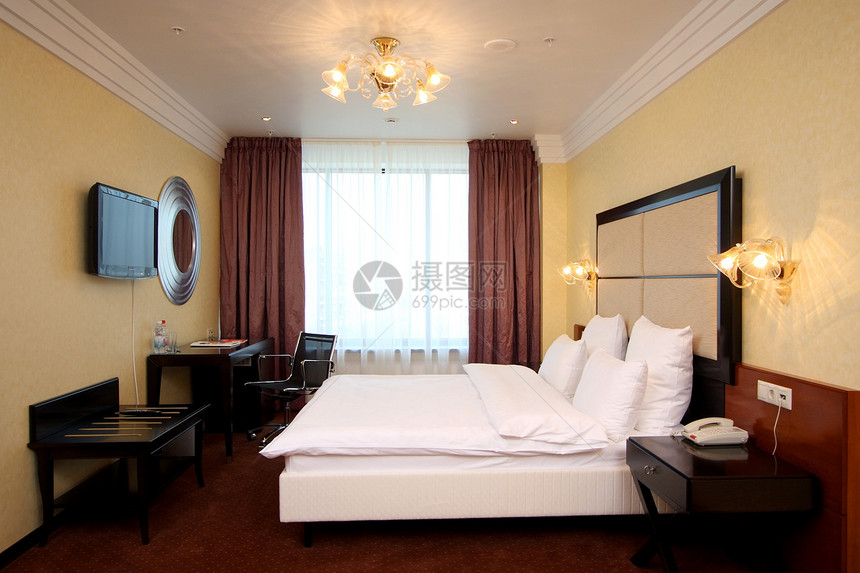 旅馆卧室家具窗户风格装饰财富酒店窗帘毯子房间家园图片