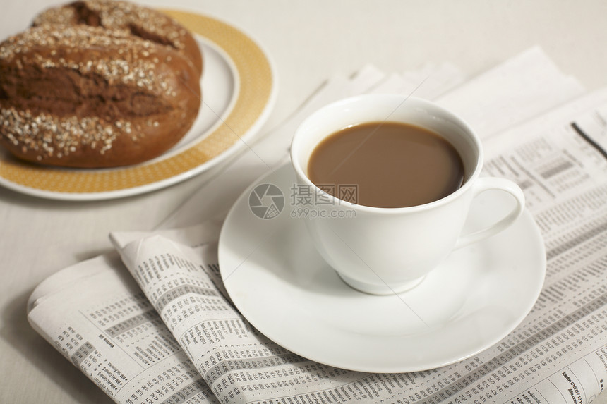 早餐黑色白色咖啡店金融杯子面包食物商业饮料工作图片