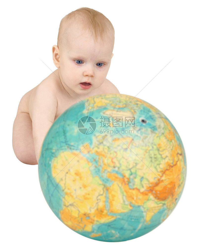 地理环球与白色隔绝的婴儿孩子行星喜悦儿童童年陆地女孩乐趣眼睛男生图片