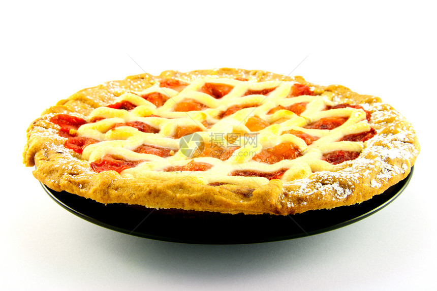苹果和草莓派水果馅饼覆盆子野餐大黄黑色红色盘子食物脆皮图片