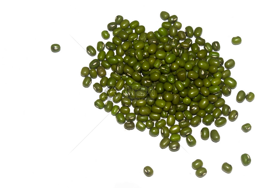 白色背景的绿豆烹饪健康绿色细绳美食维生素食物蔬菜豆荚营养图片