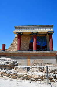 Knossos Crete的考古遗址考古学神话文明古董游客建筑学柱子废墟历史性历史图片