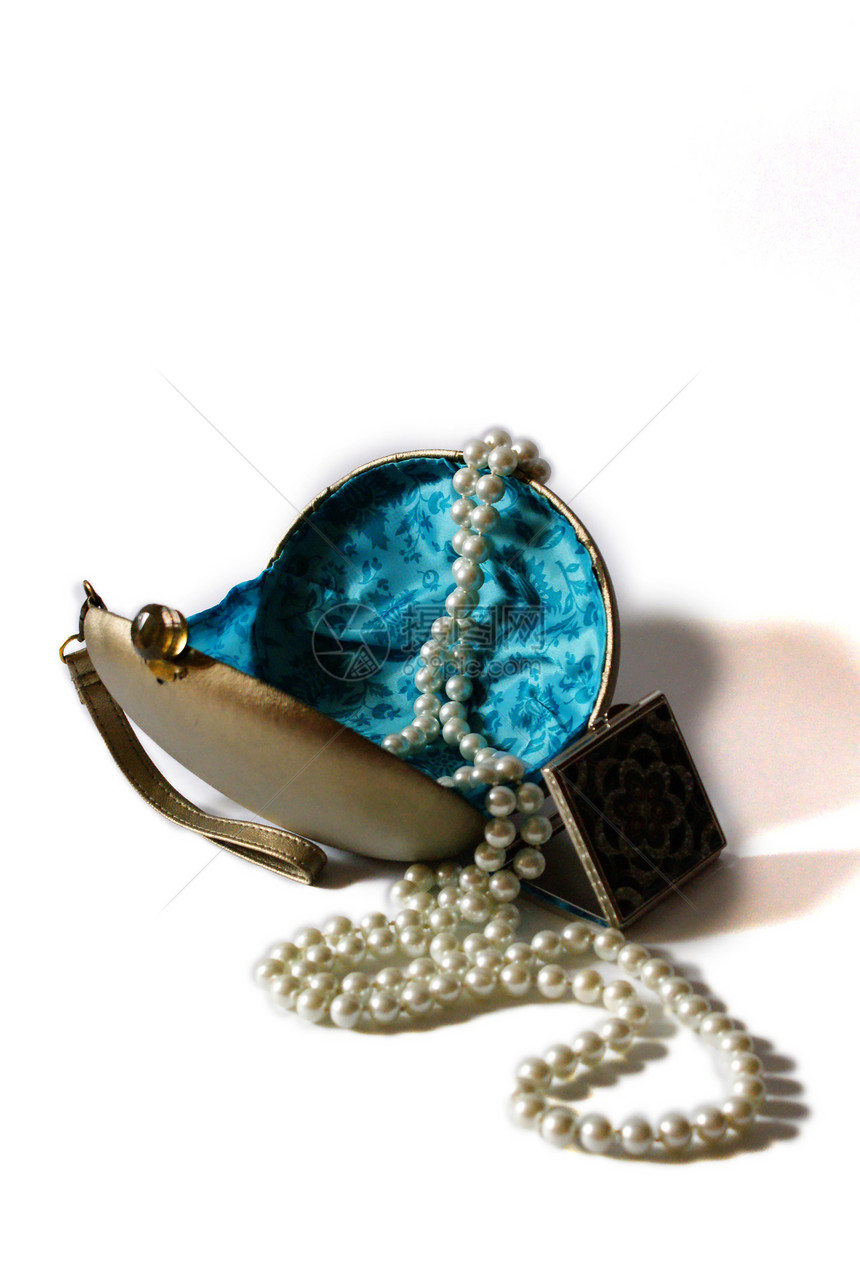 珍珠和镜子女士女性化项链蓝色钱包珠宝图片