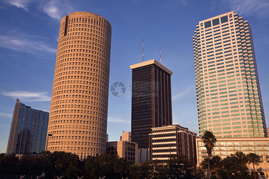 下午在坦帕景观建筑蓝色风光办公楼城市都市天际结构摩天大楼图片