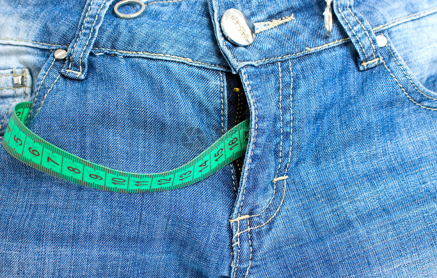 牛仔裤绿色牛仔布仪表裤子磁带纺织品尺寸拉链口袋衣服图片
