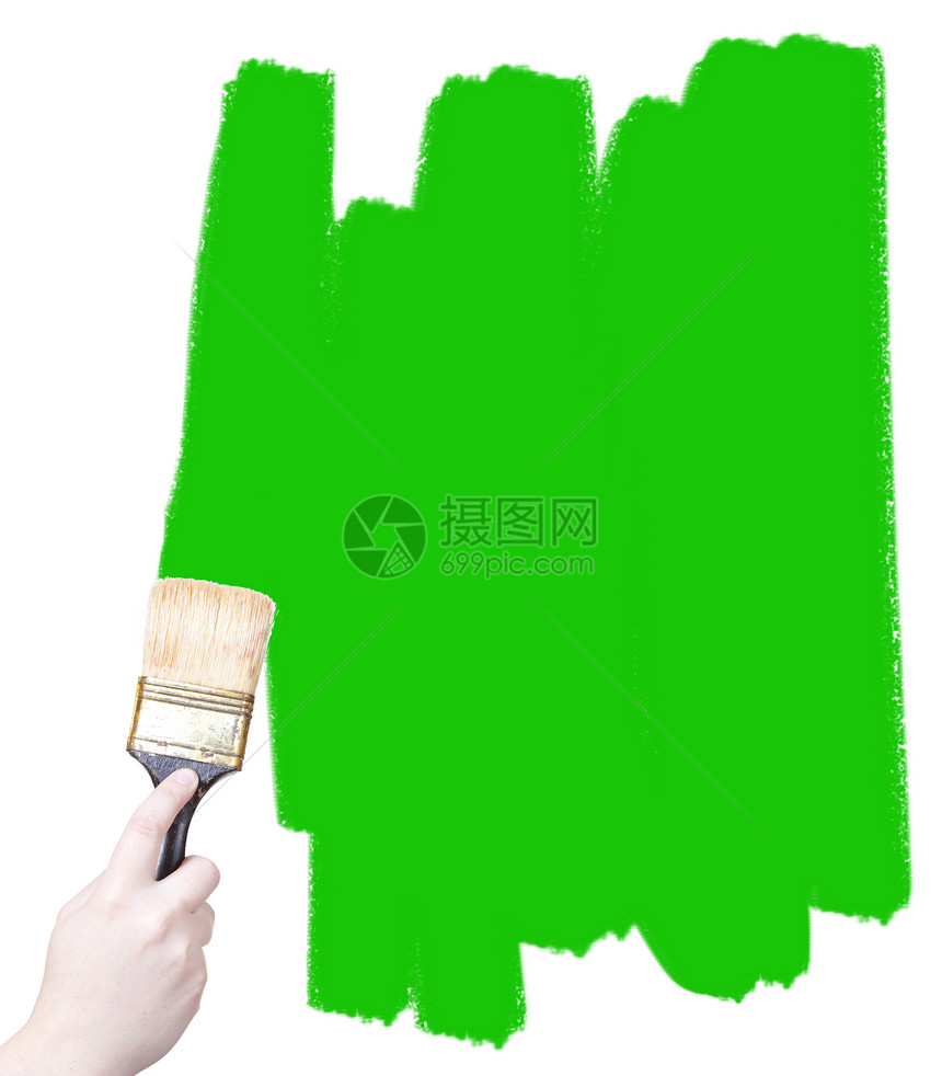 营销油漆刷枝条画笔艺术绘画绿色画家中风工作图片