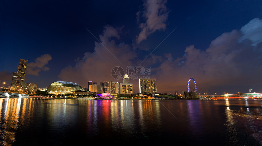 新加坡市夜景首都天际建筑学摩天大楼商业景观天空夜生活全景市中心图片
