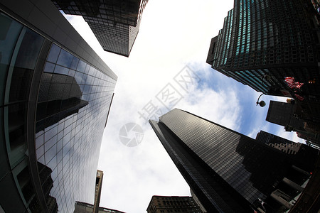 中央车站附近的摩天大楼鱼眼公园反射工作高楼城市失真建筑出租车办公室背景图片