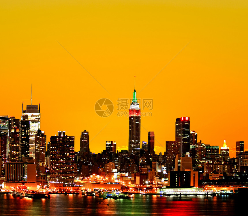 纽约市中城天际天空摩天大楼历史性地标办公室正方形工作商业日落戏剧性图片