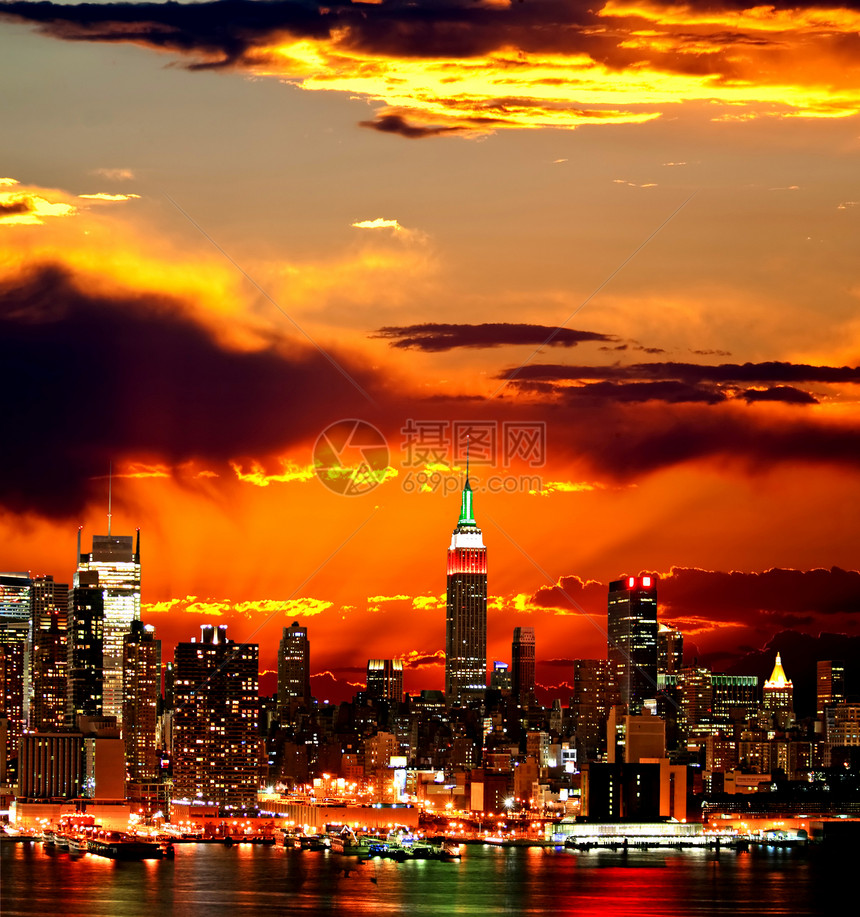 纽约市中城天际城市橙子中心摩天大楼戏剧性地标工作观光建筑帝国图片