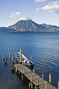 阿提兰湖日落海滩火山全景高清图片